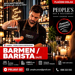 BARMEN / BARISTA (m/ž) - People's Bar & Restaurant, Zagreb